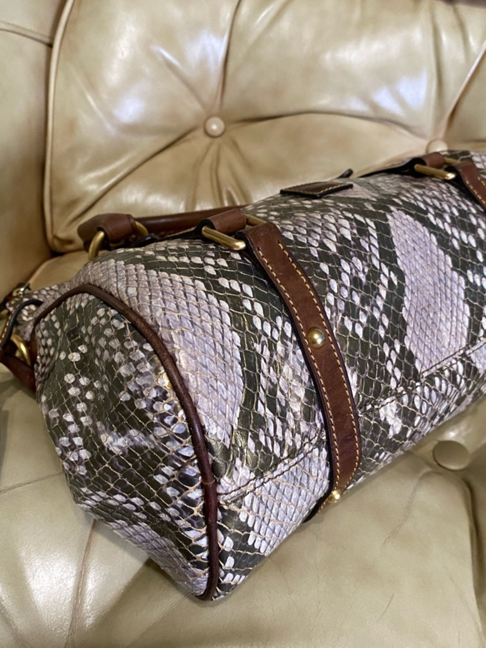 RARE Dooney & Bourke Python Satchel Florentine Gold/Green Leather - Picture 7 of 15